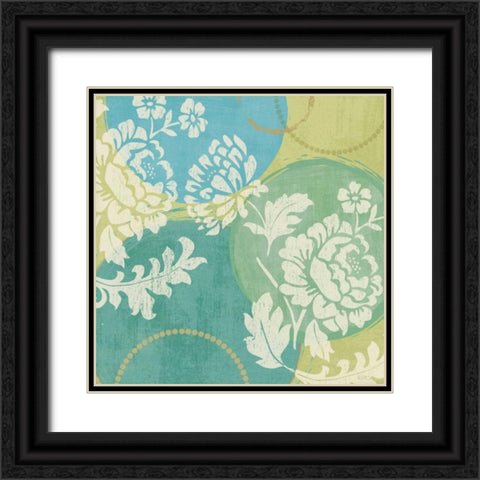 Floral Decal Turquoise II Black Ornate Wood Framed Art Print with Double Matting by Charron, Veronique