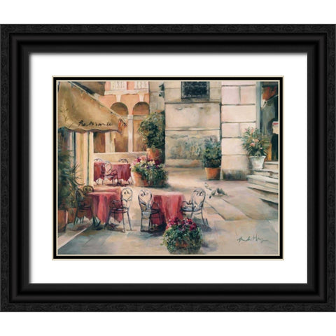 Plaza Cafe Black Ornate Wood Framed Art Print with Double Matting by Hageman, Marilyn