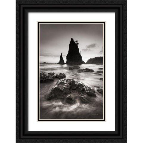 Split Rock Rialto Beach Black Ornate Wood Framed Art Print with Double Matting by Majchrowicz, Alan