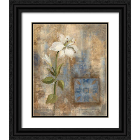 Lily and Tile Black Ornate Wood Framed Art Print with Double Matting by Vassileva, Silvia
