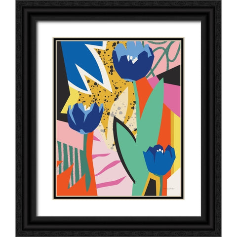 Blue Tulips Black Ornate Wood Framed Art Print with Double Matting by Gallagher, Megan