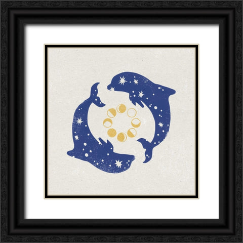 Star Dolphins Black Ornate Wood Framed Art Print with Double Matting by Hershey, Moira