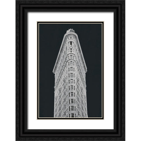 Flatiron Building on Black Black Ornate Wood Framed Art Print with Double Matting by Wild Apple Portfolio