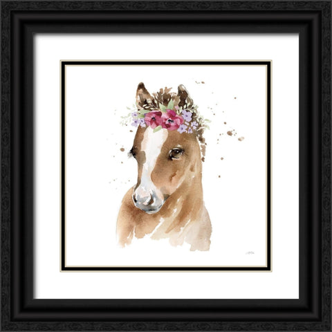 Floral Pony Pink Sq Black Ornate Wood Framed Art Print with Double Matting by Pete, Katrina