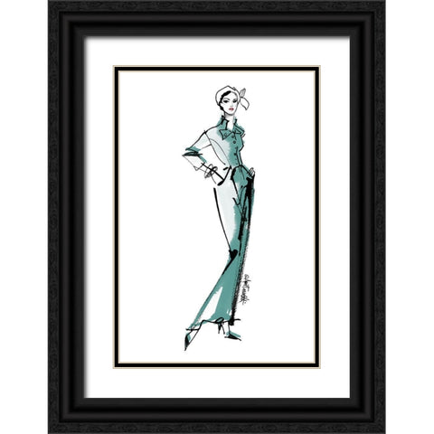 Fifties Fashion III v2 Green Black Ornate Wood Framed Art Print with Double Matting by Tavoletti, Anne