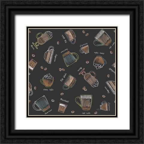 Coffee Guide Pattern IB Black Ornate Wood Framed Art Print with Double Matting by Penner, Janelle