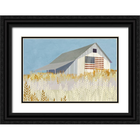 Wheat Fields Barn with Flag Black Ornate Wood Framed Art Print with Double Matting by Tillmon, Avery