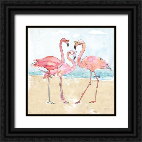 Flamingo Fever Beach Black Ornate Wood Framed Art Print with Double Matting by Tavoletti, Anne