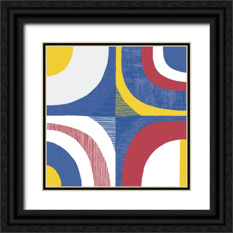 Quarter Circle Abstract Sq IV Bright Primary Black Ornate Wood Framed Art Print with Double Matting by Wild Apple Portfolio