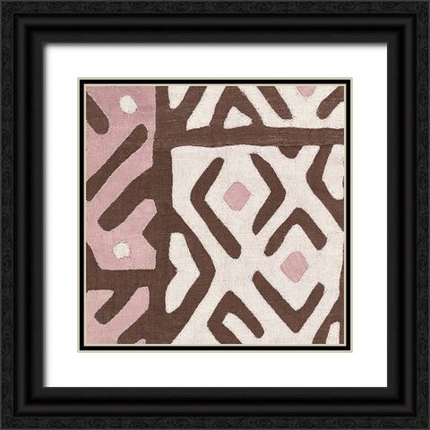 Kuba Cloth I Sq I Pink and White Black Ornate Wood Framed Art Print with Double Matting by Wild Apple Portfolio