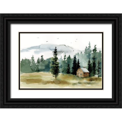 Cabin in the Woods Black Ornate Wood Framed Art Print with Double Matting by Pete, Katrina