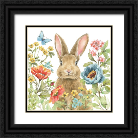 Garden Bunnies II Black Ornate Wood Framed Art Print with Double Matting by Trimbach, Leslie