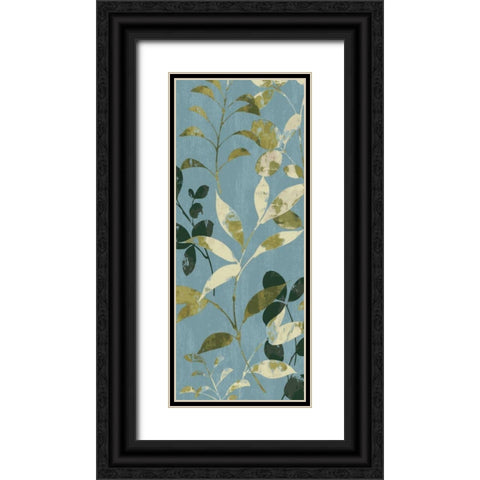 Leaves on Blue I Black Ornate Wood Framed Art Print with Double Matting by Wild Apple Portfolio
