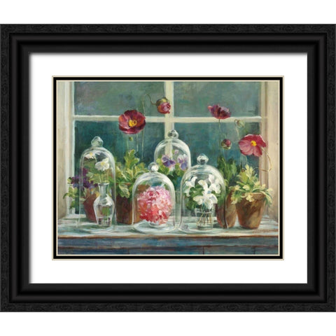 Purple Poppies Windowsill Crop Black Ornate Wood Framed Art Print with Double Matting by Nai, Danhui
