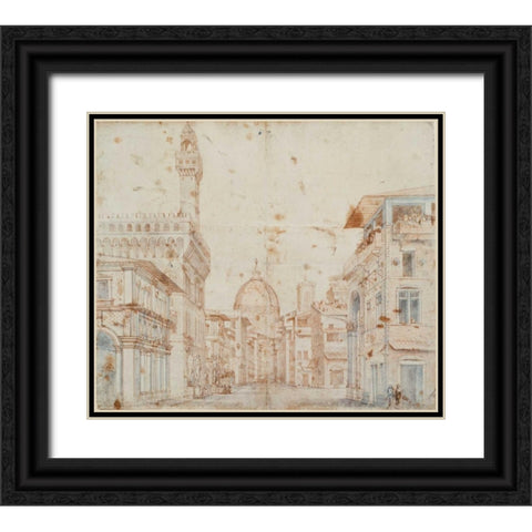 Firenze Perspective Black Ornate Wood Framed Art Print with Double Matting by Peruzzi, Baldassare