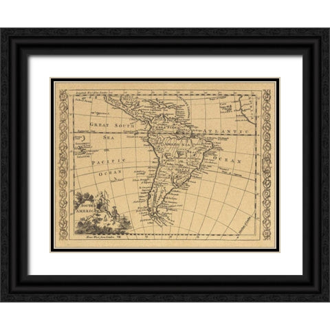 South America 1802 Black Ornate Wood Framed Art Print with Double Matting by World Map
