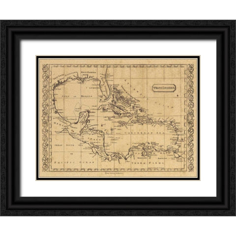 West Indies 1806 Black Ornate Wood Framed Art Print with Double Matting by World Map