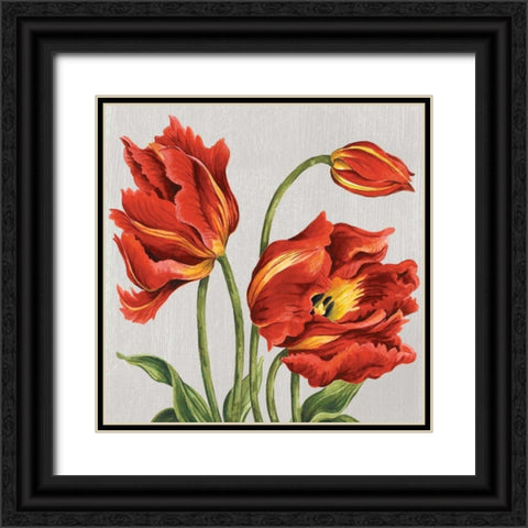 Tulips on Silk Black Ornate Wood Framed Art Print with Double Matting by Shelby, Judy