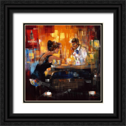 Bar Scene I Black Ornate Wood Framed Art Print with Double Matting by Madjid