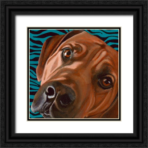 Dlynns Dogs - Bunsen Black Ornate Wood Framed Art Print with Double Matting by Roll, Dylnn