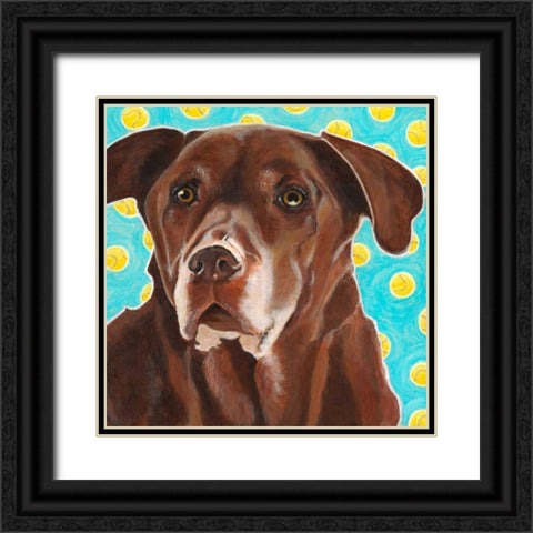 Dlynns Dogs - Get Your Ball Black Ornate Wood Framed Art Print with Double Matting by Roll, Dylnn