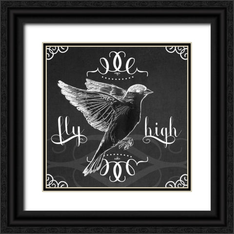 Chalkboard Bird I Black Ornate Wood Framed Art Print with Double Matting by Vess, June Erica