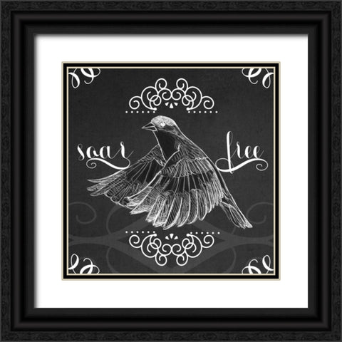 Chalkboard Bird II Black Ornate Wood Framed Art Print with Double Matting by Vess, June Erica