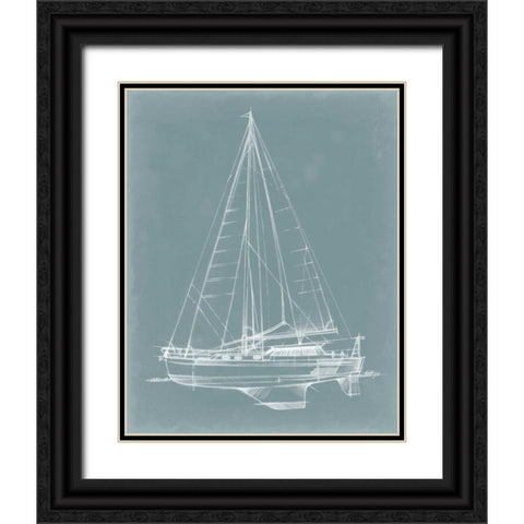 Yacht Sketches I Black Ornate Wood Framed Art Print with Double Matting by Harper, Ethan
