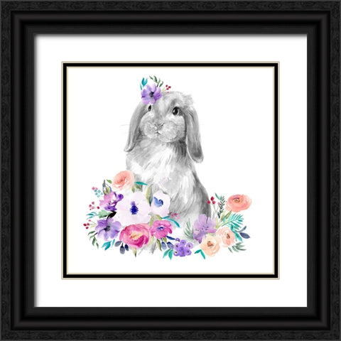 Bright Floral Bunny I Black Ornate Wood Framed Art Print with Double Matting by Parker, Jennifer Paxton