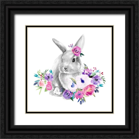 Bright Floral Bunny II Black Ornate Wood Framed Art Print with Double Matting by Parker, Jennifer Paxton