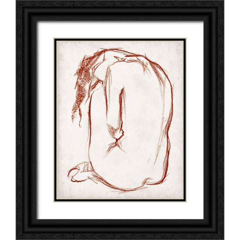 Rust Charcoal Nude Study II Black Ornate Wood Framed Art Print with Double Matting by Parker, Jennifer Paxton