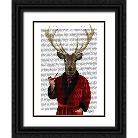 Deer in Smoking Jacket Black Ornate Wood Framed Art Print with Double Matting by Fab Funky