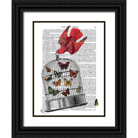 Flying Birdcage Black Ornate Wood Framed Art Print with Double Matting by Fab Funky