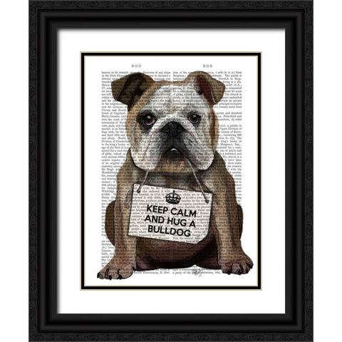 Hug a Bulldog Black Ornate Wood Framed Art Print with Double Matting by Fab Funky