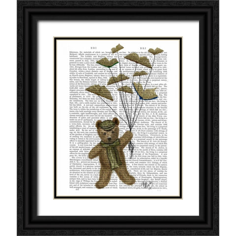 Bear with Book Butterflies Black Ornate Wood Framed Art Print with Double Matting by Fab Funky