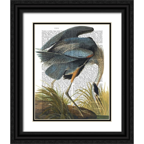 Blue Heron 1 Black Ornate Wood Framed Art Print with Double Matting by Fab Funky