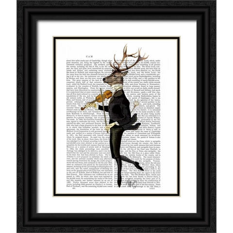 Dancing Deer with Violin Black Ornate Wood Framed Art Print with Double Matting by Fab Funky