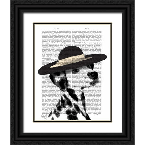 Dalmatian and Brimmed Black Hat Black Ornate Wood Framed Art Print with Double Matting by Fab Funky