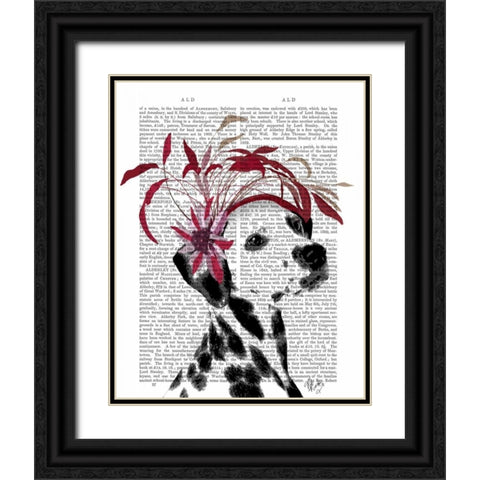 Dalmatian With Red Fascinator Black Ornate Wood Framed Art Print with Double Matting by Fab Funky