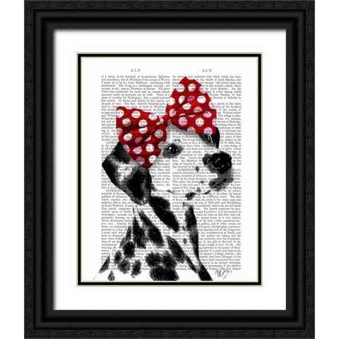 Dalmatian With Red Bow Black Ornate Wood Framed Art Print with Double Matting by Fab Funky