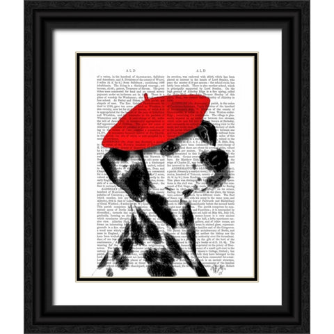 Dalmatian With Red Beret Black Ornate Wood Framed Art Print with Double Matting by Fab Funky