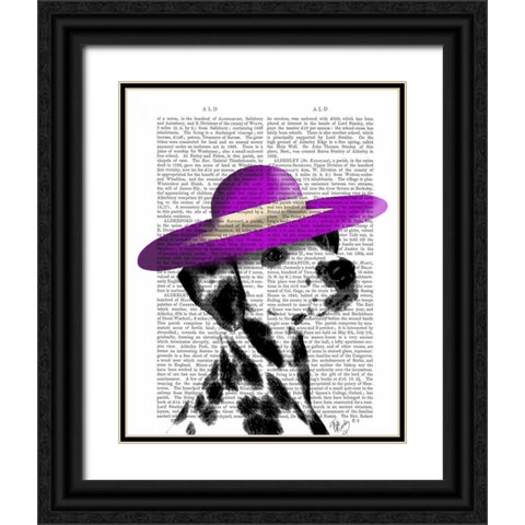 Dalmatian With Purple Wide Brimmed Hat Black Ornate Wood Framed Art Print with Double Matting by Fab Funky