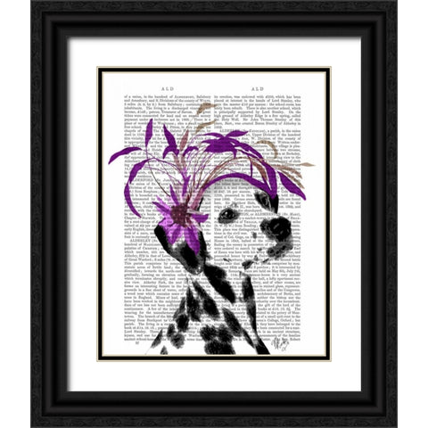 Dalmatian With Purple Fascinator Black Ornate Wood Framed Art Print with Double Matting by Fab Funky