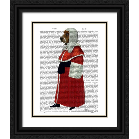 Basset Hound Judge Full Black Ornate Wood Framed Art Print with Double Matting by Fab Funky