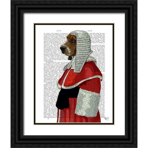 Basset Hound Judge Portrait Black Ornate Wood Framed Art Print with Double Matting by Fab Funky
