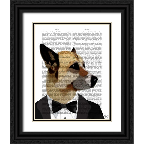Debonair James Bond Dog Black Ornate Wood Framed Art Print with Double Matting by Fab Funky