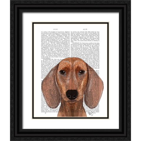 Dachshund Illustration Plain Black Ornate Wood Framed Art Print with Double Matting by Fab Funky