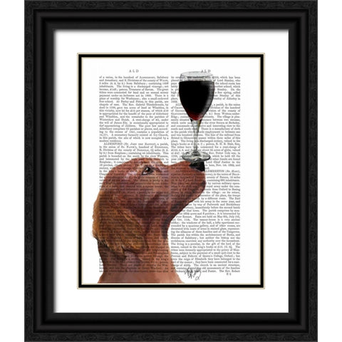 Red Setter Dog Au Vin Black Ornate Wood Framed Art Print with Double Matting by Fab Funky