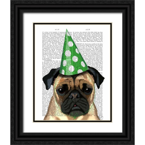 Party Pug Black Ornate Wood Framed Art Print with Double Matting by Fab Funky