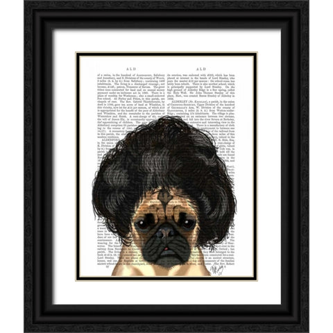 Pug In A Bad Wig Black Ornate Wood Framed Art Print with Double Matting by Fab Funky